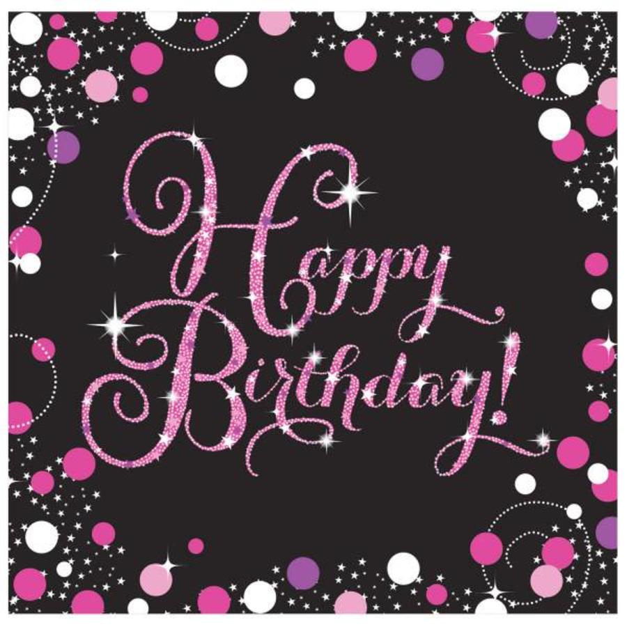 Servetten Happy Birthday Sparkling Celebration Pink & Black-1