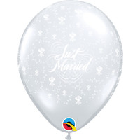 Helium Ballon Just Married Flowers A-Round - Transparant