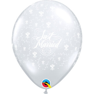 Qualatex Helium Ballon Just Married Flowers A-Round - Transparant (28cm)