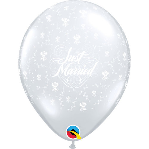 Helium Ballon Just Married Flowers A-Round - Transparant (28cm) 