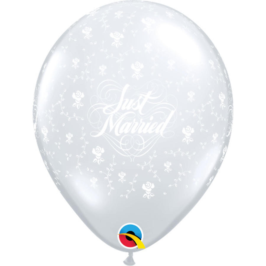 Helium Ballon Just Married Flowers A-Round - Transparant-1