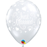 Helium Ballon Just Married Hartjes A-Round - Transparant (28cm)