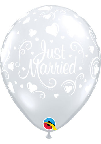 Helium Ballon Just Married Hartjes A-Round - Transparant (28cm) 