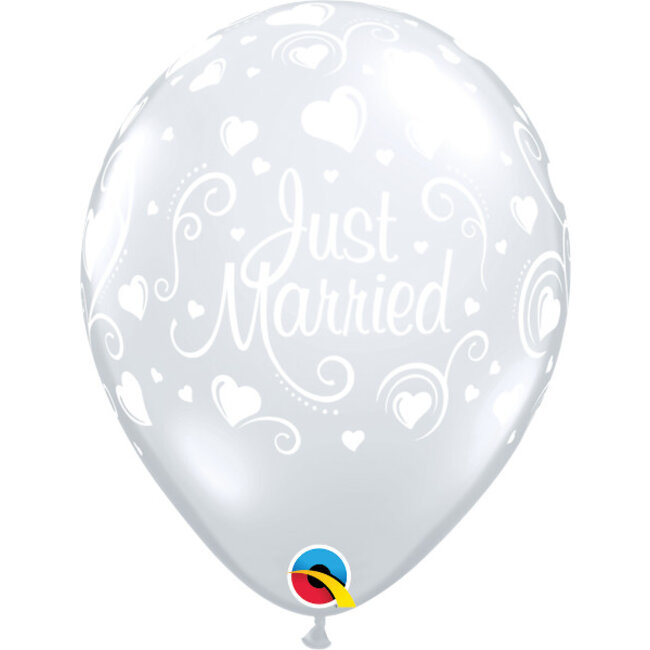 Helium Ballon Just Married Hartjes A-Round - Transparant (28cm)
