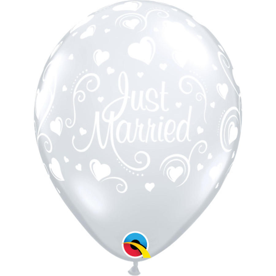 Helium Ballon Just Married Hartjes A-Round - Transparant (28cm)-1