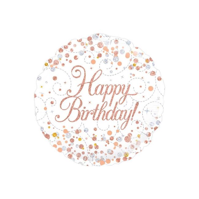 Folieballon - Sparkling wit Happy Birthday Holograpic