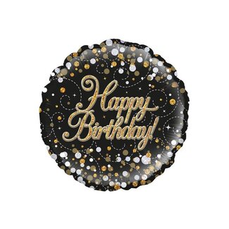 PartyXplosion Folieballon - Sparkling zwart Happy Birthday Holograpic