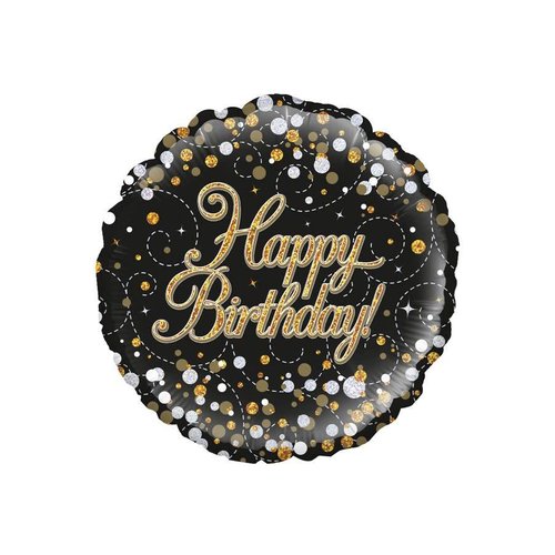 Folieballon - Sparkling zwart Happy Birthday Holograpic 