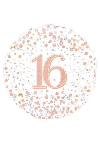 Folieballon - 16th Sparkling Fizz Birthday White & Rose Gold 