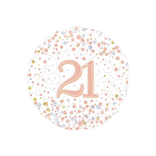 Folieballon - 21th Sparkling Fizz Birthday White & Rose Gold 
