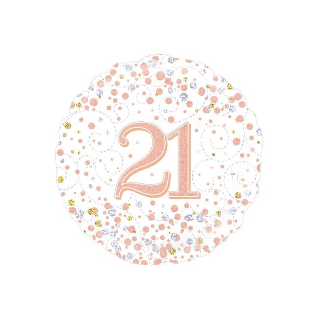 Folieballon - 21th Sparkling Fizz Birthday White & Rose Gold