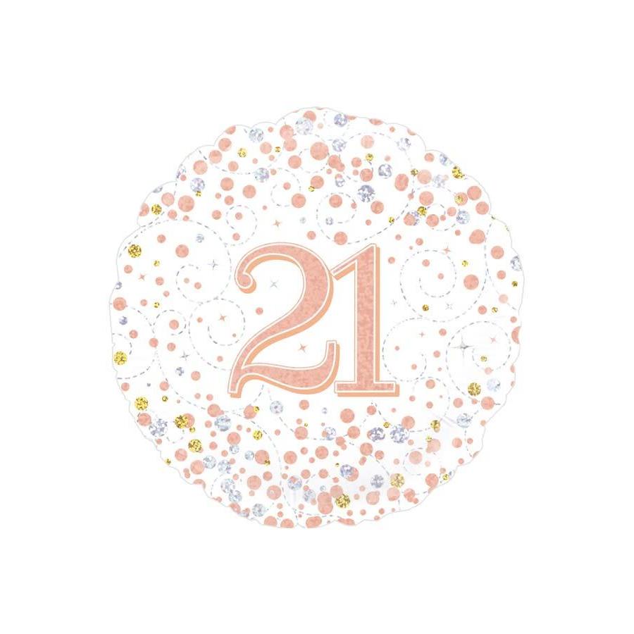 Folieballon - 21th Sparkling Fizz Birthday White & Rose Gold-1