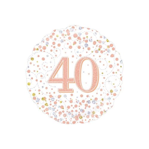 Folieballon - 40th Sparkling Fizz Birthday White & Rose Gold 