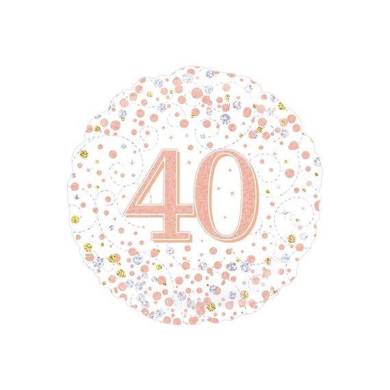 Folieballon - 40th Sparkling Fizz Birthday White & Rose Gold