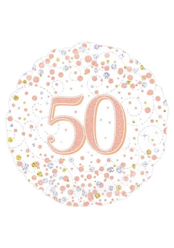Folieballon - 50th Sparkling Fizz Birthday White & Rose Gold 