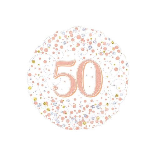 Folieballon - 50th Sparkling Fizz Birthday White & Rose Gold 