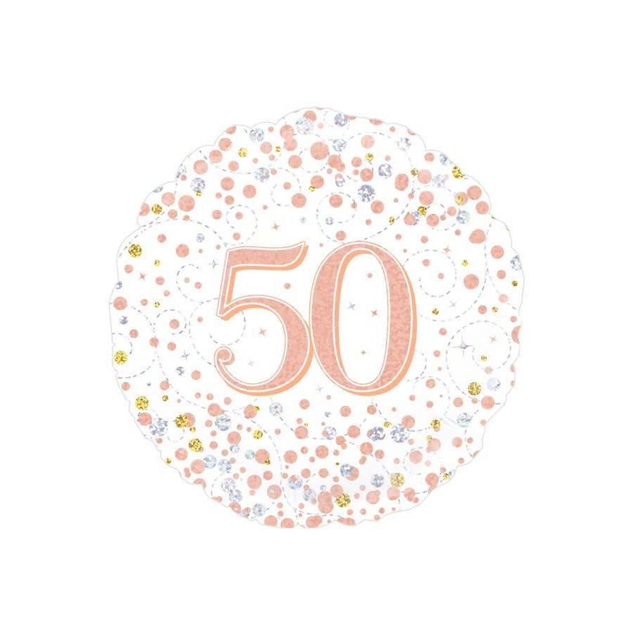 Folieballon - 50th Sparkling Fizz Birthday White & Rose Gold-1