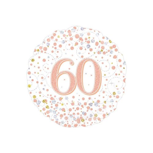 Folieballon - 60th Sparkling Fizz Birthday White & Rose Gold 