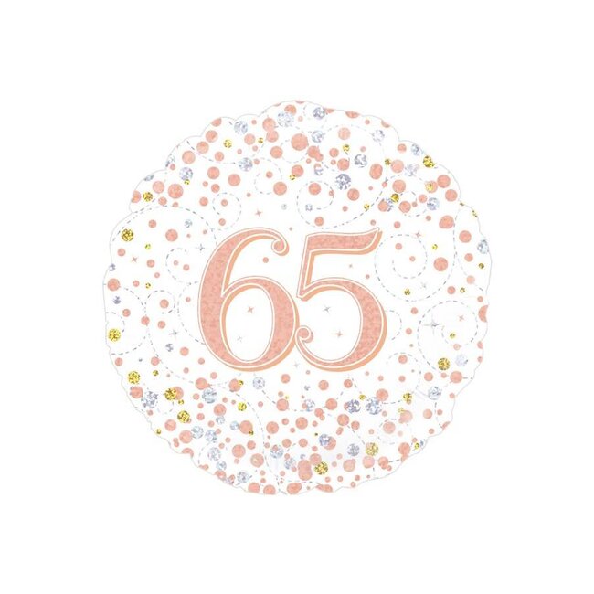 Folieballon - 65th Sparkling Fizz Birthday White & Rose Gold