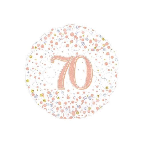 Folieballon - 70th Sparkling Fizz Birthday White & Rose Gold 