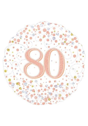 Folieballon - 80th Sparkling Fizz Birthday White & Rose Gold 