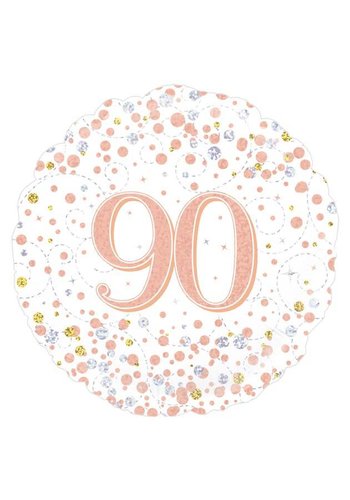 Folieballon - 90th Sparkling Fizz Birthday White & Rose Gold 