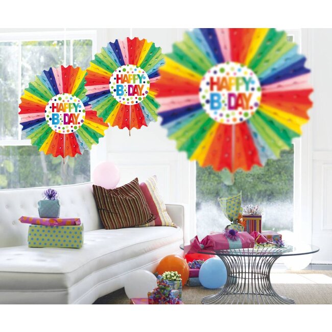 Honeycomb Fan met Deco Rainbow Dots - 45cm