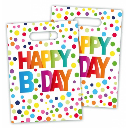 Feestzakjes Rainbow Dots Happy Birthday - 8st 
