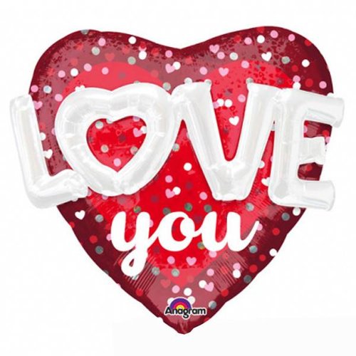 Folieballon 3D Love Hearts & Dots - 91x91cm 