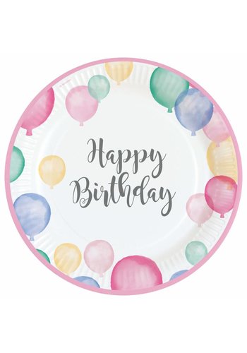 Bordjes Happy Birthday Pastel - 8 st - 23cm 