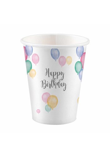 Bekertjes Happy Birthday Pastel - 8st - 250ml 