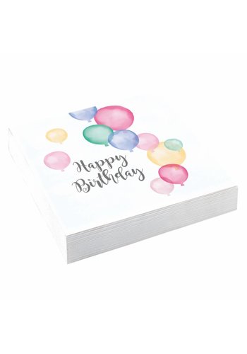 Servetten Happy Birthday Pastel - 20st - 33x33cm 