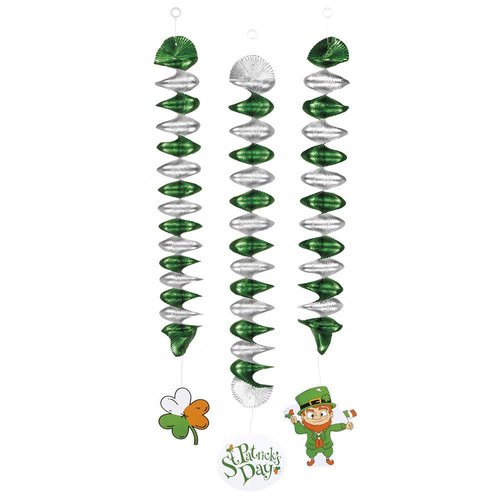 Set 3 Decoratiespiralen St Patrick's Day dubbelzijdig 3 ass. - 60 cm 