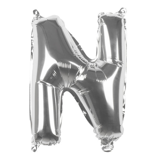 Folieballon N zilver - lucht gevuld - 36 cm 