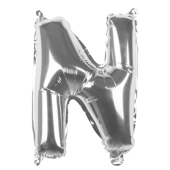 Folieballon N zilver - lucht gevuld - 36 cm