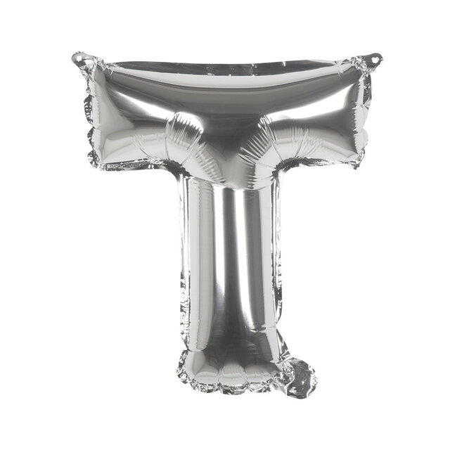 Folieballon T zilver - lucht gevuld - 36 cm