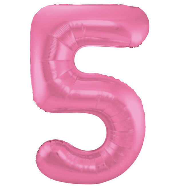 Folieballon Cijfer 5 Mat Roze