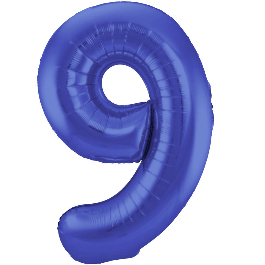 Folieballon Cijfer 9 Mat Blauw-1