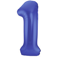 Folieballon Cijfer 1 Mat Blauw