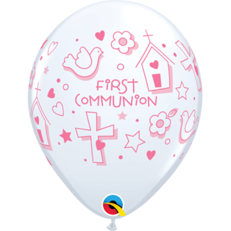 Qualatex Helium Ballon First Communion - Roze (28cm)