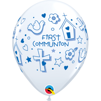 Qualatex Helium Ballon First Communion - Blauw (28cm)