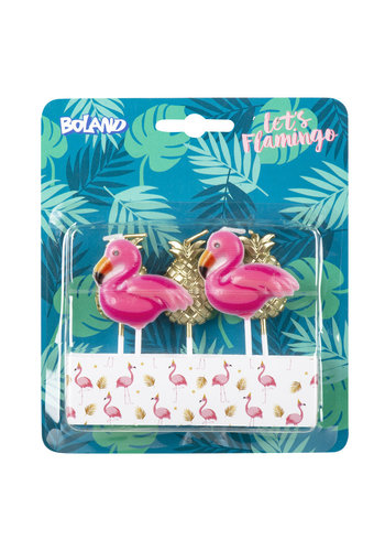 Kaarsjes Flamingo/ananas - 5 stuks 
