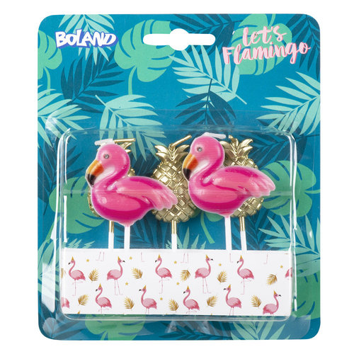 Kaarsjes Flamingo/ananas - 5 stuks 