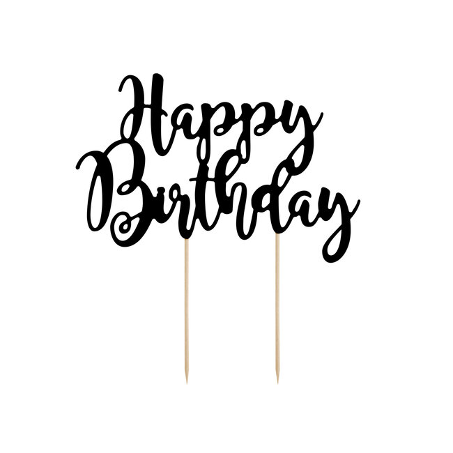 Cake topper Zwart - Happy Birthday -  22.5cm