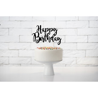 PartyDeco Cake topper Zwart - Happy Birthday
