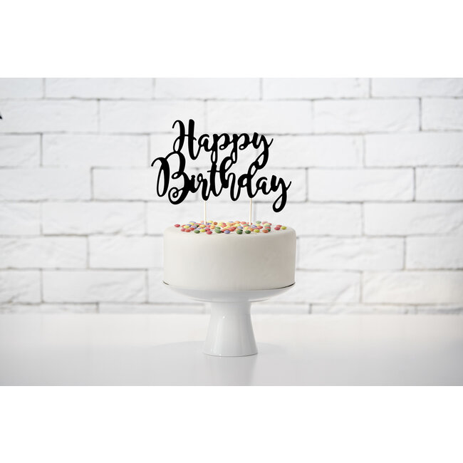 Cake topper Zwart - Happy Birthday -  22.5cm