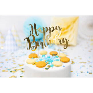 PartyDeco Cake topper Goud - Happy Birthday