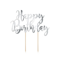 thumb-Cake topper Zilver - Happy Birthday -  22.5cm-1