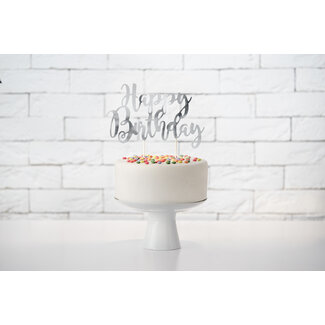 PartyDeco Cake topper Zilver - Happy Birthday