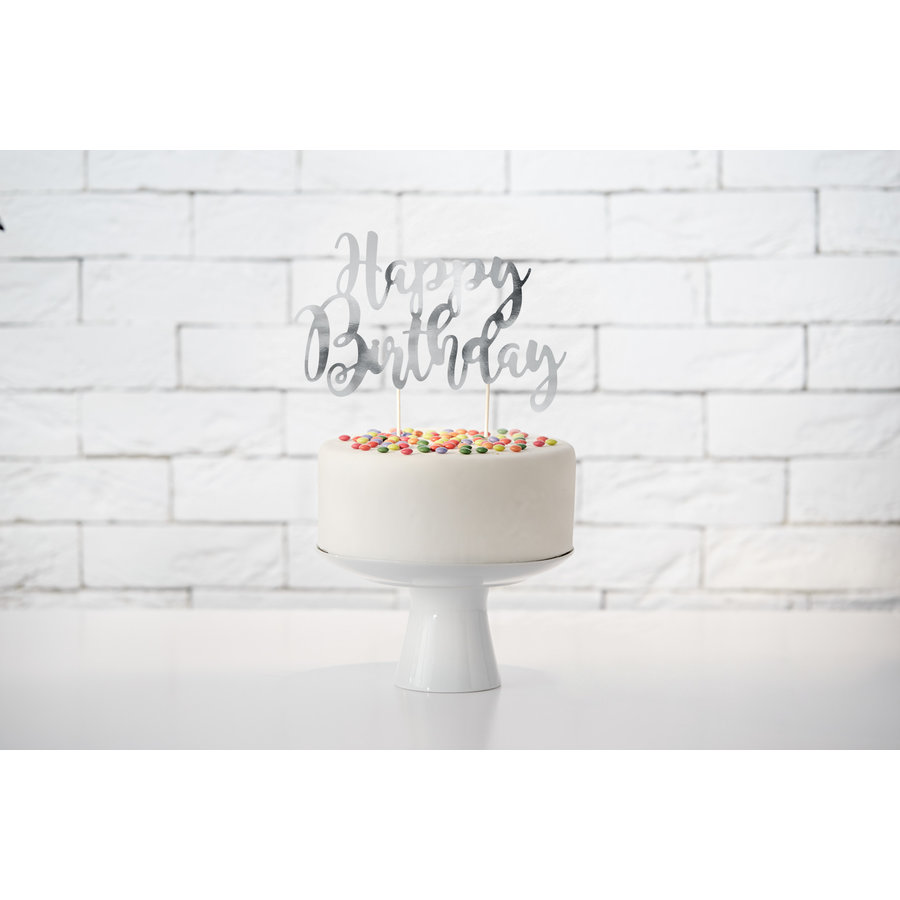 Cake topper Zilver - Happy Birthday -  22.5cm-2